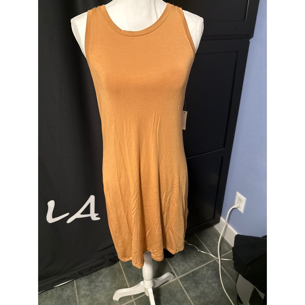 New Sleeveless Crew Neck Knit Midi Dress Mustard Yellow Women's Size Large